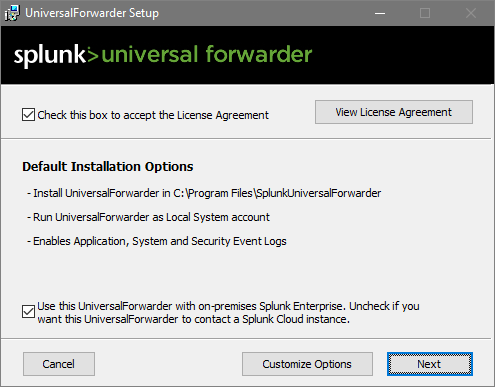 splunk universal forwarder msi switches