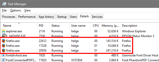 multiple firefox.exe in task manager